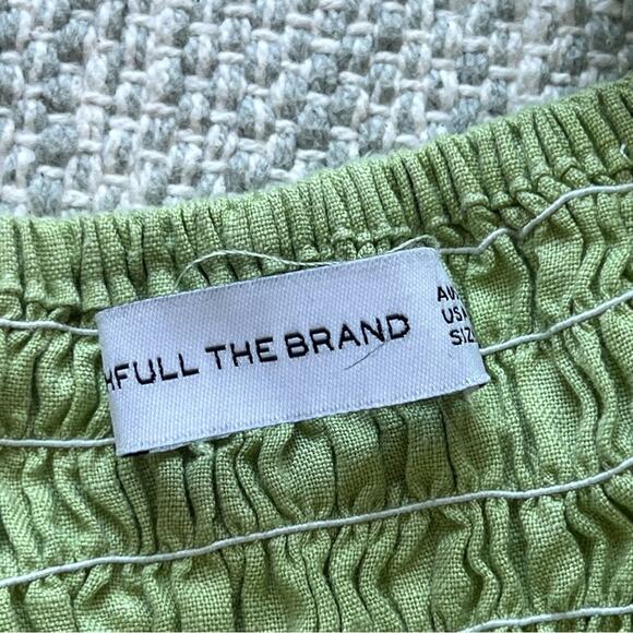 Faithfull The Brand Green 100% Linen Short Puff Sleeve Smocked Mini Dress 8 - Picture 10 of 16